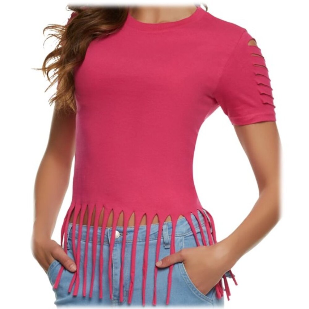 Laser Cut Fringe Hem Tee